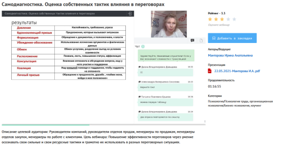 [УИПКиП] Вебинар Самодиагностика. Оценка собственных тактик влияния в переговорах (Ирина Манторова)
